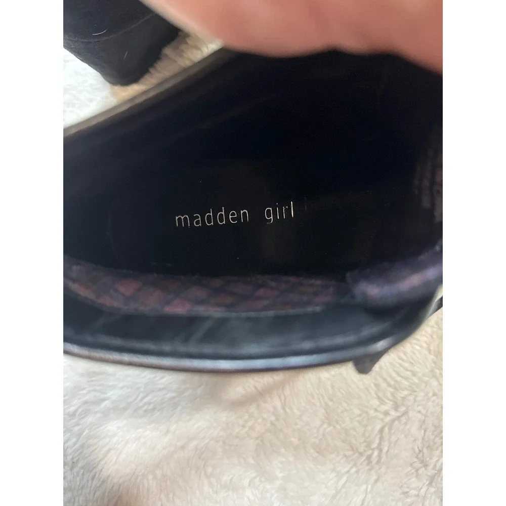 Madden Girl Dallyy Wedge Booties Women 7.5 Black Good Lace Up Tassel Ankle Boots
